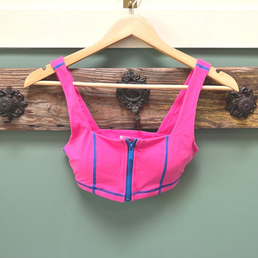 Buffbunny Collection Front‎ Zip Sports Bra Hot Pink Blue Contrast Small